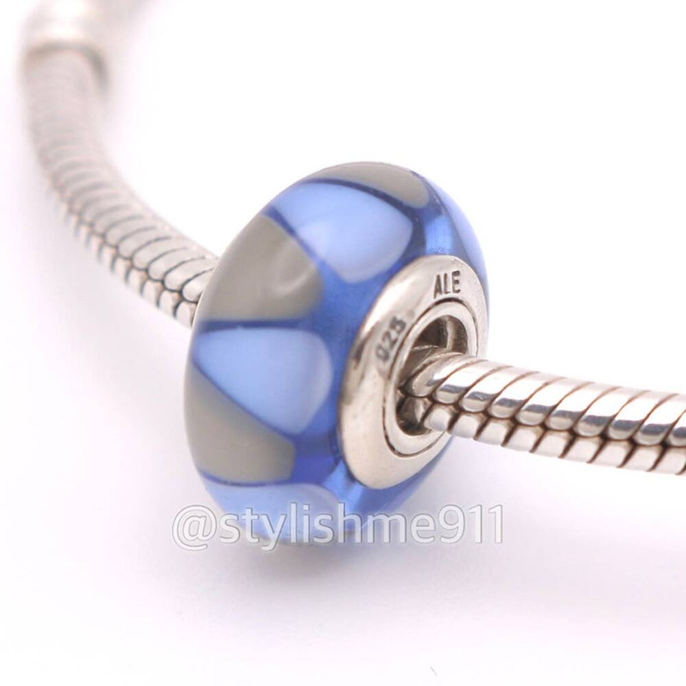 Authentic PANDORA Captivating Blue and Gray Triangles Glass Murano - Picture 2 of 9